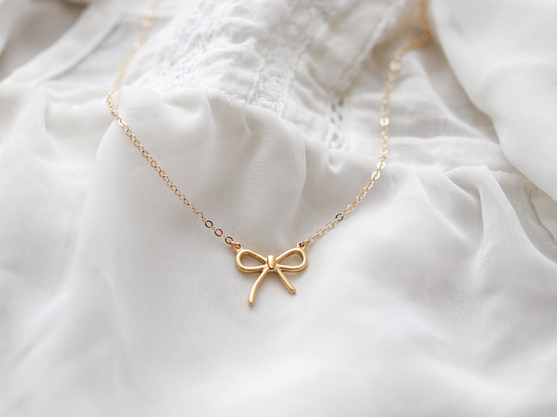 Dainty Bow Necklace Gold Bow Necklace Silver Bow Necklace Ribbon Trendy Bow Best Friend Gift Bridesmaid Gift Birthday Gift GLF image 2