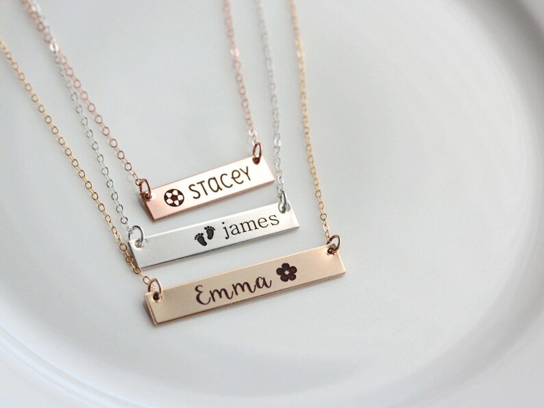 Children's Name Necklace Custom Engraved Bar Necklace Etsy