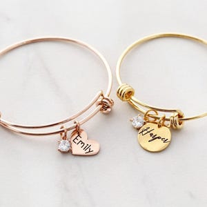 Birthstone Bracelet • Children's Bracelet • Child Bangle • Name Bracelet • Flower Girl Gift • Birthday Gift • Gift for Kids • 13 SLD BS