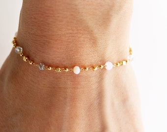 Dainty Gemstone Bracelet • Delicate Bracelet • Rose Quartz • Opal Bracelet • Bridal Bracelet • Bridesmaid Gift • Layering Bracelet • GEM