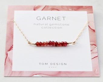 Garnet Bar Necklace • Natural Garnet • Gemstone Bar Necklace • Birthstone Bar Necklace • January Birthday Gift • Gift for Her • Garnet GEM