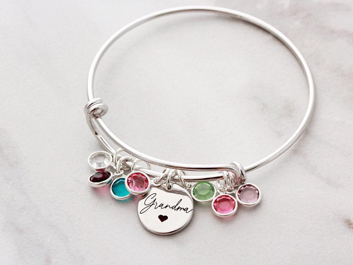 Custom Birthstone Mother Heart Bracelet With Names For Mom Personalized 925 Sterling Silver Bracelet For Grandma On Mother’S Day For Girlfriend On