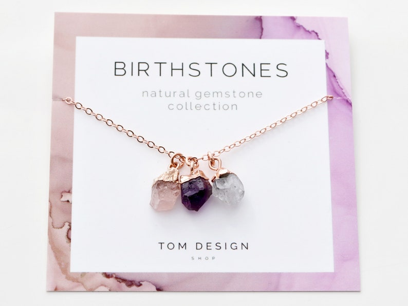 Birthstone Necklace Gemstone Necklace Gem Necklace Raw Birthstone Gift for Her Family Birthstones Mother Gift Gemstone GEM image 8