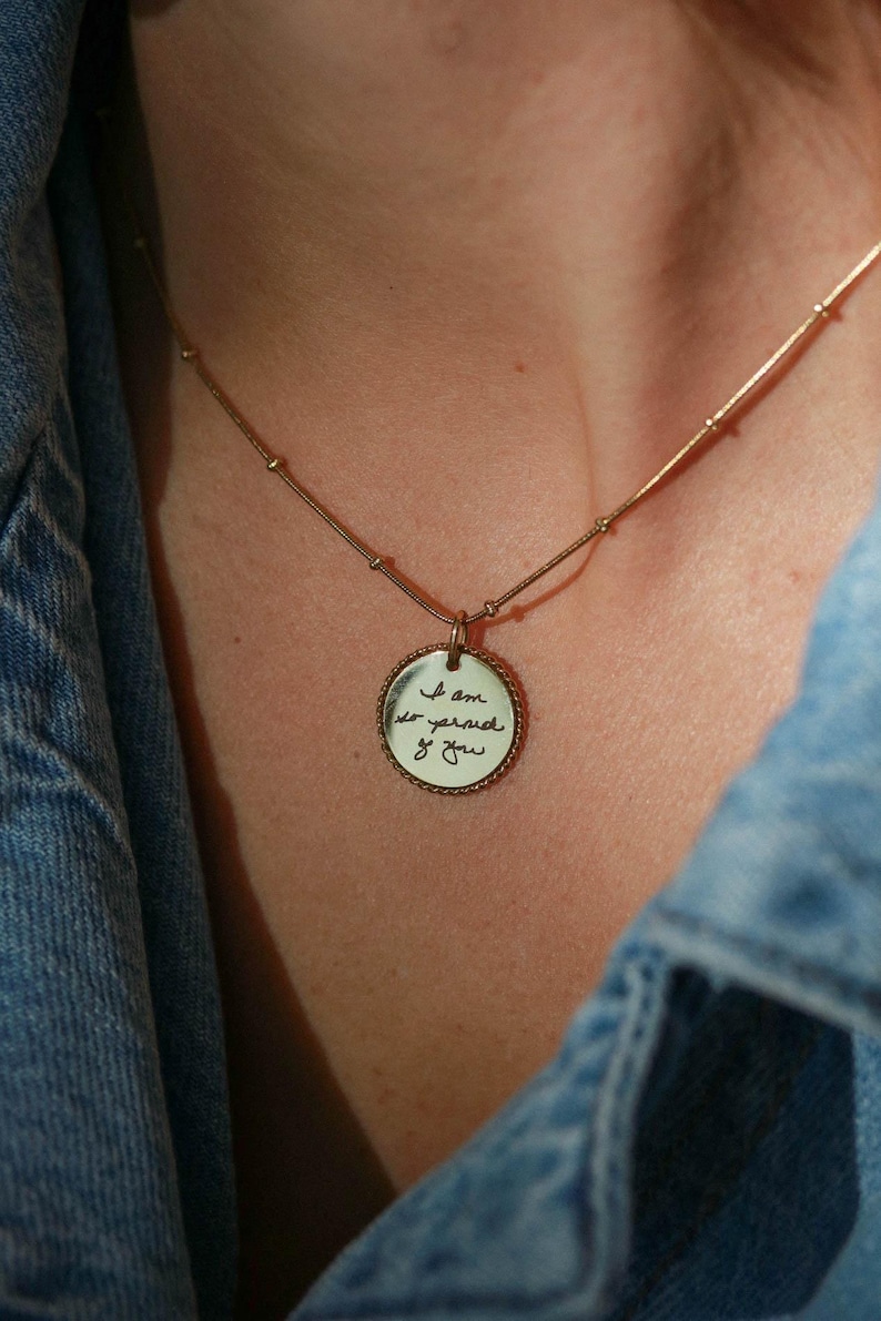 Handwriting Necklace - Actual Handwriting Jewelry Personalized Rope Necklace, Memorial Gift, Custom Signature Engraved Pendant, Rope ZUNO image 4
