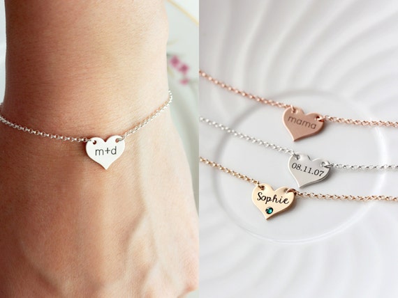 Personalised Sterling Silver Loved Ones Heart Bangle | Hurleyburley