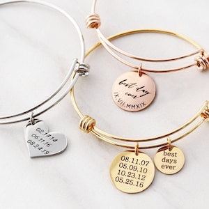 Date Bangle Bracelet • Date Bracelet • Wedding Date Bangle • Anniversary Date Bracelet • Bridesmaid Gift • Personalized Gift • 19 + 13 SLD