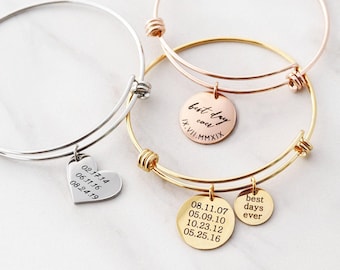 Date Bangle Bracelet • Date Bracelet • Wedding Date Bangle • Anniversary Date Bracelet • Bridesmaid Gift • Personalized Gift • 19 + 13 SLD