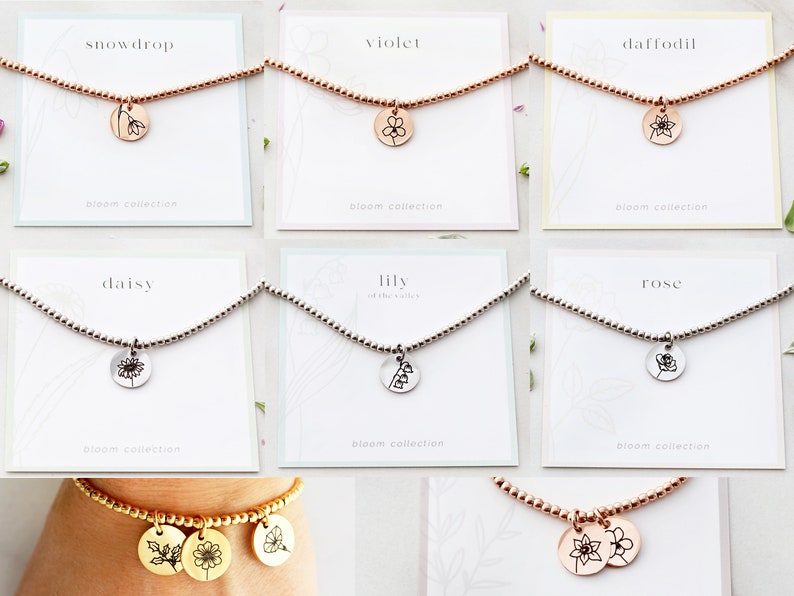 birth flower charm bracelet