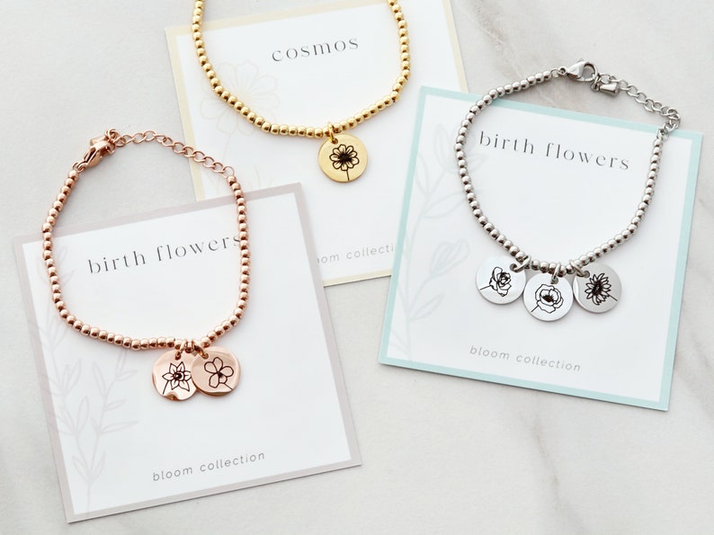 birth flower charm bracelet