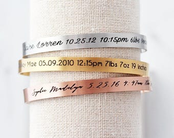 Birth Stats Bracelet • Baby Announcement • New Mom Gift • New Baby Gift • New Mother Gift • Personalized Gift • Baby Shower Gift - Thin ECB