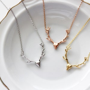 Deer Necklaces Tiny 18k Gold Plated Link Chain Necklace Antler Pendant Necklace Christmas 10PCS-N221