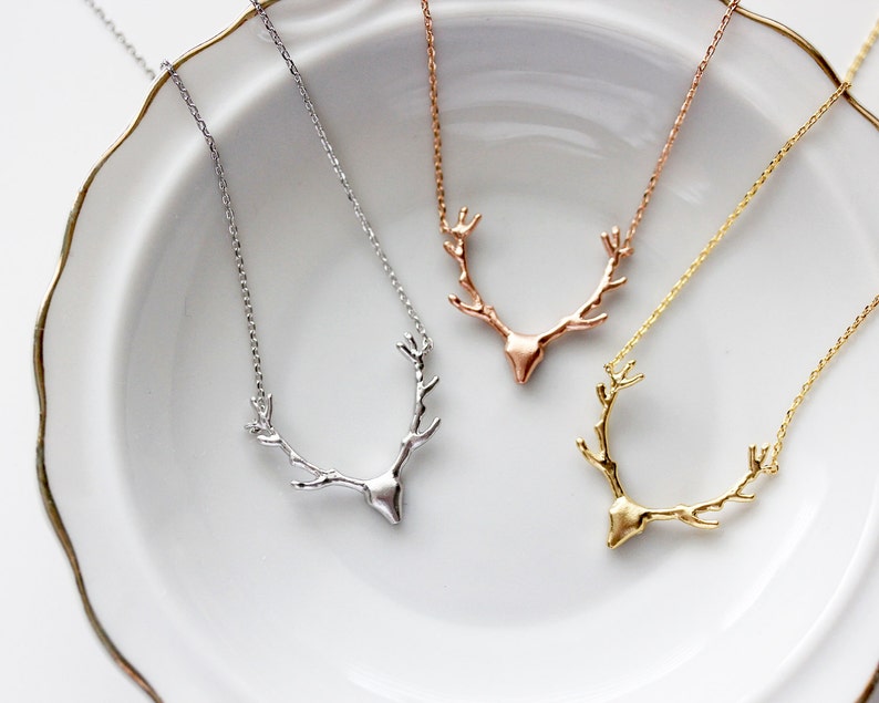 Deer Necklace Antler Necklace Gold Antler Necklace Elk Antler Pendant Antler Jewelry Deer Antler Jewelry Deer Jewelry CHMS image 2