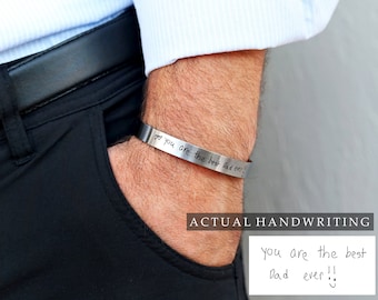 Pulsera con escritura a mano para hombre - Pulsera tipo brazalete con escritura a mano, regalo con escritura a mano real para hombres, pulsera personalizada, regalo para papá, HND conmemorativo