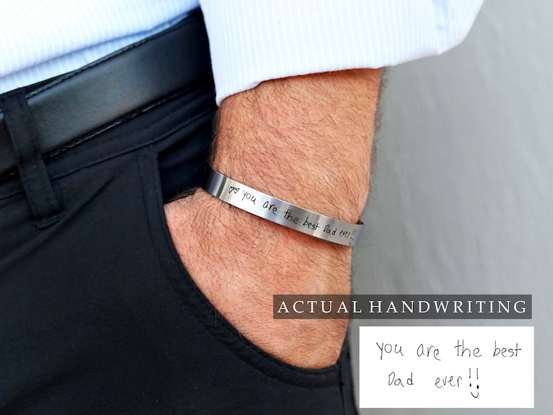 Custom Men's Cuff Bracelet / Actual Handwriting / Engraved Etsy
