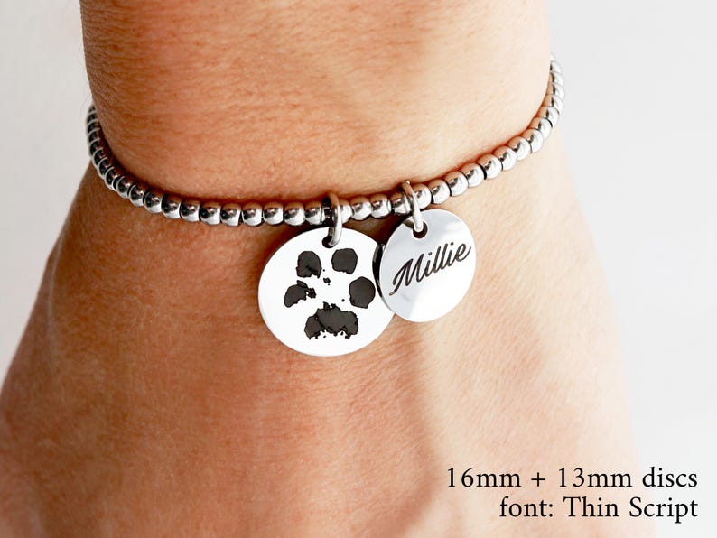 Paw Print Bracelet • Pet Memorial • Paw Print Jewelry • Engraved Paw Print • Dog Mom Bracelet • Cat Paw Print • Custom Bracelet • Paw HND image 3