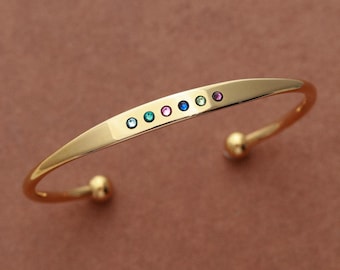 Birthstone Cuff Bracelet – Personalized Birthstone Bracelet Tapered, Birthstone Gift, Custom Family Birthstone Bracelet, Grandma Gift TBR2