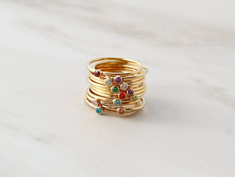 Birthstone Stacking Rings Stackable Rings Dainty Ring Minimalist Mothers Rings Gift for Her Midi Rings Christmas Gift RNG image 3