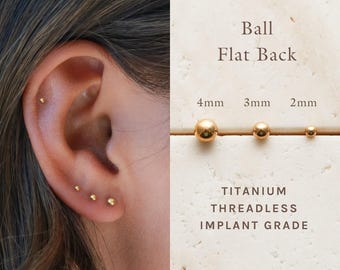 Ball Flat Back Stud  Titanium Earrings, Threadless Push Pin Earrings, Medical Grade, Dainty Piercing, Hypoallergenic, Nap Earrings Stud FEXI