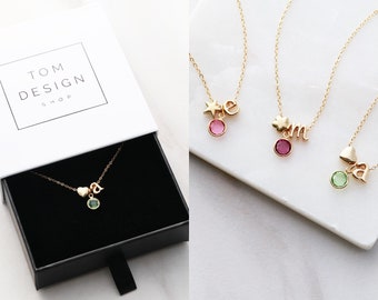 Birthstone Necklace • Children's Letter Necklace • Child Initial Necklace • Flower Girl Gift • Flower Girl Necklace • Birthday Gift BSI GZ