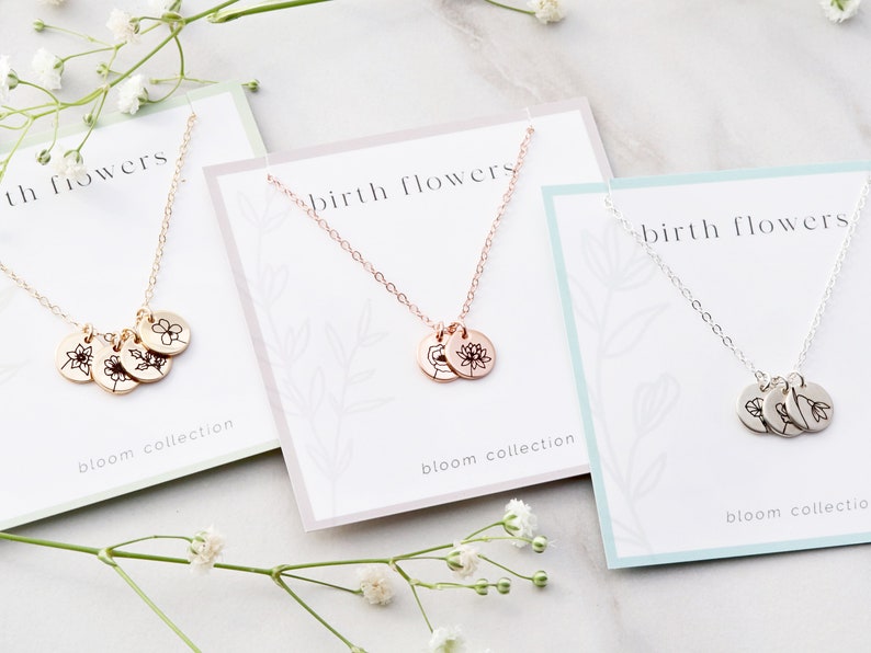 Flowers Necklace Mom Necklace Mothers Day Gift Personalized Gift Floral Necklace Christmas Gift for Mom Dainty Necklace 38 MXE