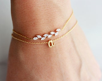 Crystal Bracelet Set •  Initial Bracelet • Crystal Bracelet • Layering Bracelet • Delicate Bracelet • Layered Bracelet • Bridesmaid BGS2