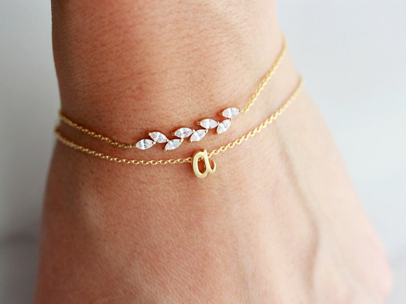 Crystal Bracelet Set •  Initial Bracelet • Crystal Bracelet • Layering Bracelet • Delicate Bracelet • Layered Bracelet • Bridesmaid BGS2 