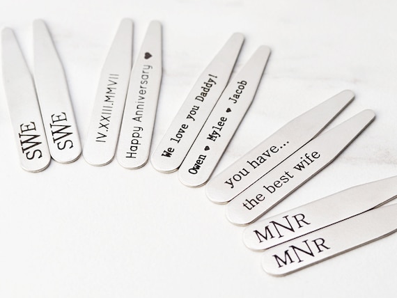 Made In USA MODERN GOODS SHOP Stainless Steel Collar Stays With Laser Engraved Cube Design 2.5 Inch Metal Collar Stiffeners