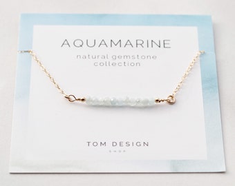 Aquamarine Bar Necklace • Natural Aquamarine • Gemstone Bar Necklace • Birthstone Bar Necklace • March Birthday • Gift for Her • Aqua GEM