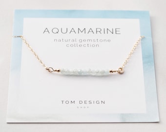 Aquamarine Bar Necklace  Natural Aquamarine • Gemstone Bar Necklace • Birthstone Bar Necklace • March Birthday • Gift for Her • Aqua VARO