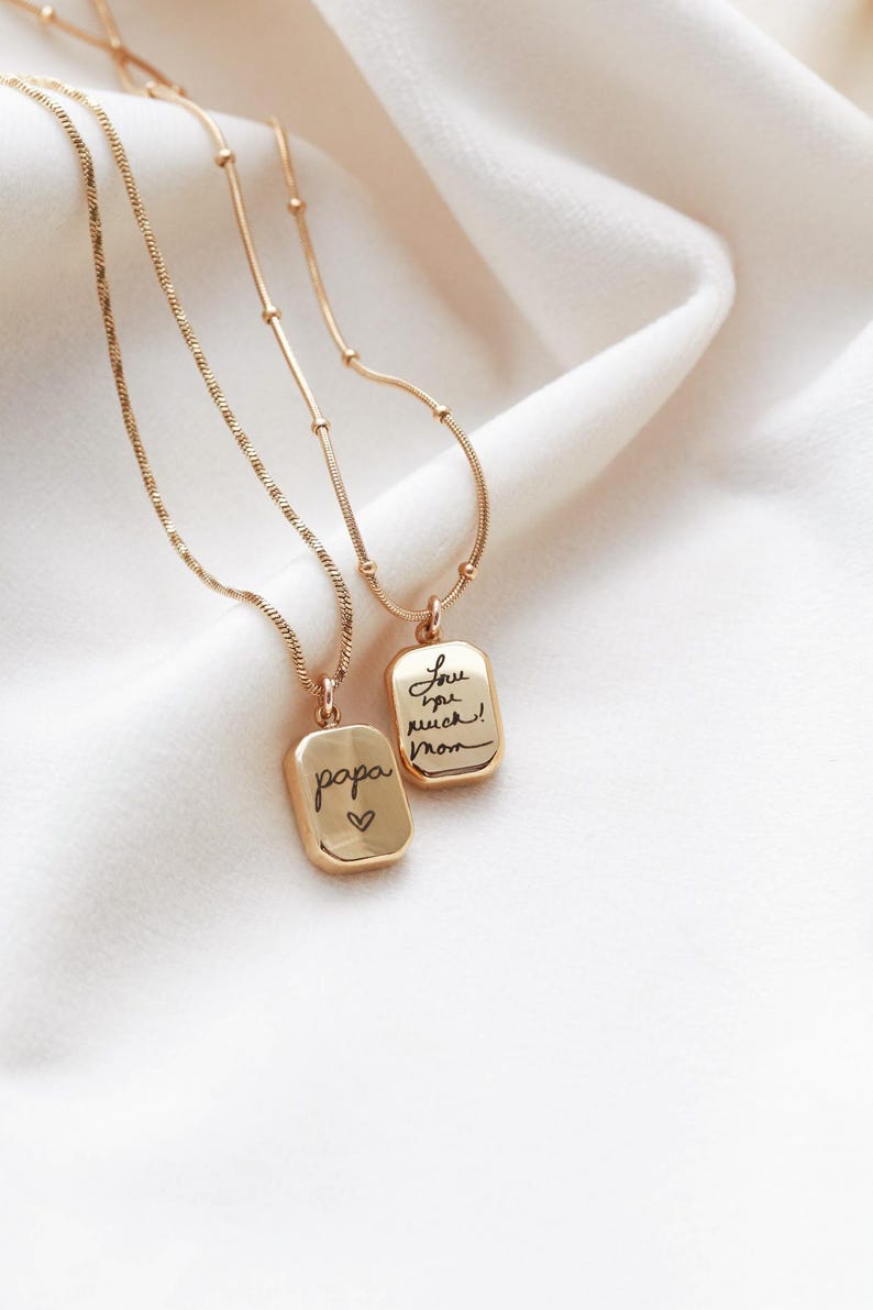 Collar con colgante de escritura a mano - Joyería con escritura a mano real, colgante de oro personalizado, collar con firma personalizada, regalo conmemorativo, octogonal ZUNO imagen 12
