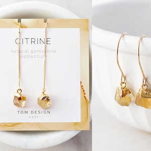 Citrine Earrings • Threader Earrings • Citrine Gemstone • Gemstone Earrings • November Birthday Gift • Gift for Her • Citrine Topaz • GEM