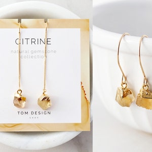 Citrine Earrings • Threader Earrings • Citrine Gemstone • Gemstone Earrings • November Birthday Gift • Gift for Her • Citrine Topaz • GM1