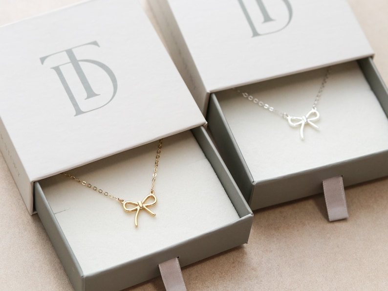 Dainty Bow Necklace Gold Bow Necklace Silver Bow Necklace Ribbon Trendy Bow Best Friend Gift Bridesmaid Gift Birthday Gift GLF image 6