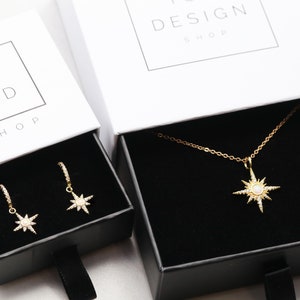 Starburst Gift Set • Starburst Earrings • Starburst Necklace • Bridal Jewelry • Bridesmaid Gift • Opal Earrings • Huggie Earrings Bride CH2 image 4
