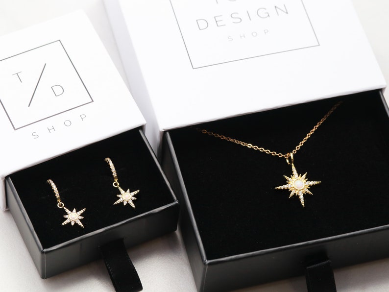 Starburst Gift Set • Starburst Earrings • Starburst Necklace • Bridal Jewelry • Bridesmaid Gift • Opal Earrings • Huggie Earrings Bride CH2 image 4