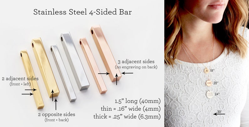 Personalized Bar Necklace 4 Sided Bar Name Necklace Location Necklace Mantra Necklace Date Necklace Personalized Necklace 4SE image 4