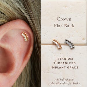 CZ Crown Arch Flat Back Earring  Threadless Earring, Flat Back Titanium Earring, Medical Grade, Press Fit Nap Earring, Hypoallergenic FEXI