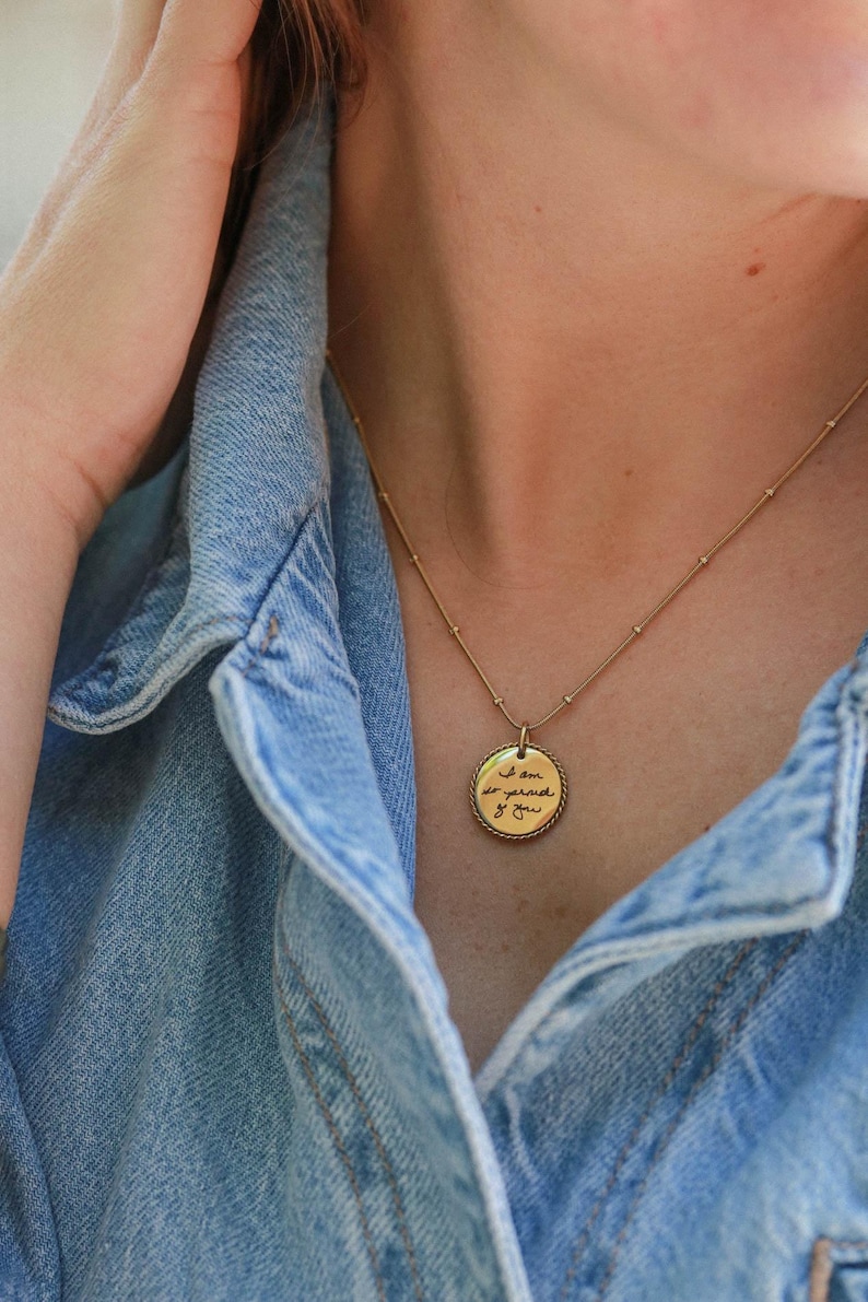 Handwriting Necklace - Actual Handwriting Jewelry Personalized Rope Necklace, Memorial Gift, Custom Signature Engraved Pendant, Rope ZUNO image 2