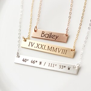 Gold Bar Necklace Personalized Engraved Bar Necklace, Engraved Name Necklace, Nameplate, Roman Numeral Date, Coordinates THICK MXE2 image 2