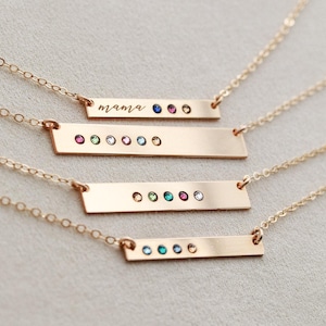 Personalized Birthstone Bar Necklace for Mom – Custom Family Jewelry Gift,Name Engraved Keepsake Custom Bar Jewelry, Kids Birthstones TBR1 *
