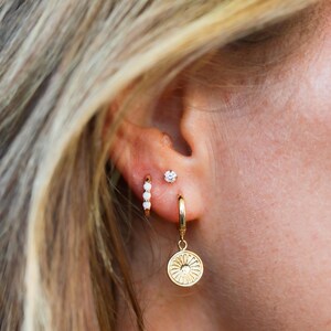 Sunburst Disc Huggies - Minimalist Earrings, Huggie Earrings, Bridesmaid Earrings, Trendy Earrings, 24/7, Hypoallergenic, Sun Earrings LUMA image 5