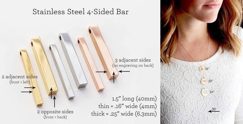 Name Necklace • Mother's Day Gift • Grandmother Gift • Custom Name Necklace • Bar Necklace • 4 Sided Bar • Custom Bar • Personalized Bar 4SE image 6