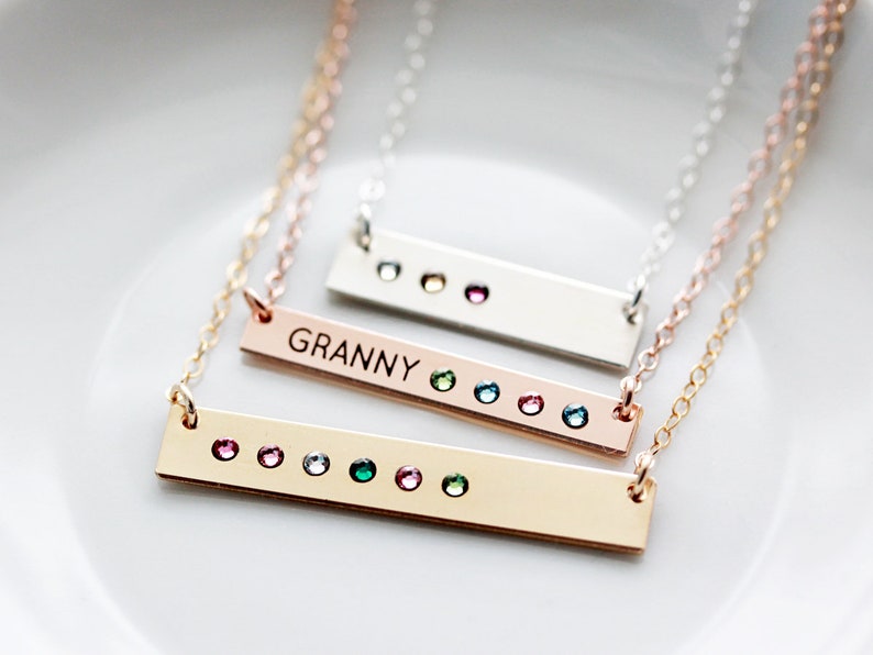 Birthstone Bar Necklace Birthstone Necklace for Mom Gold Bar Necklace Birthstone Jewelry Birthstone Bar Personalized Gift Mom TBR1 image 3