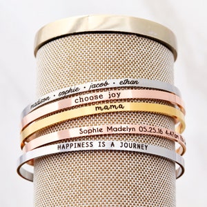 Personalized Stacking Bracelet Layering Bracelet Personalized Bracelet Engraved Cuff Custom Engraving Gift for Her Skinny ECB image 6