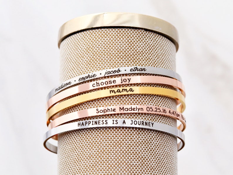 Personalized Stacking Bracelet Layering Bracelet Personalized Bracelet Engraved Cuff Custom Engraving Gift for Her Skinny ECB image 6