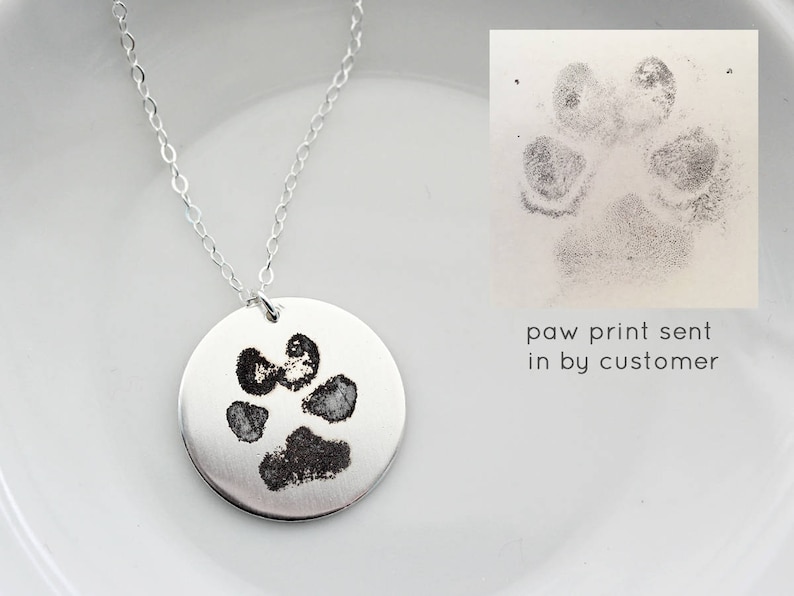 Paw Print Necklace Dogs Paw Print Jewelry Cats Paw Print Engraved Paw Print Pet Memorial Paw Print Pendant Actual Paw Print HND image 1