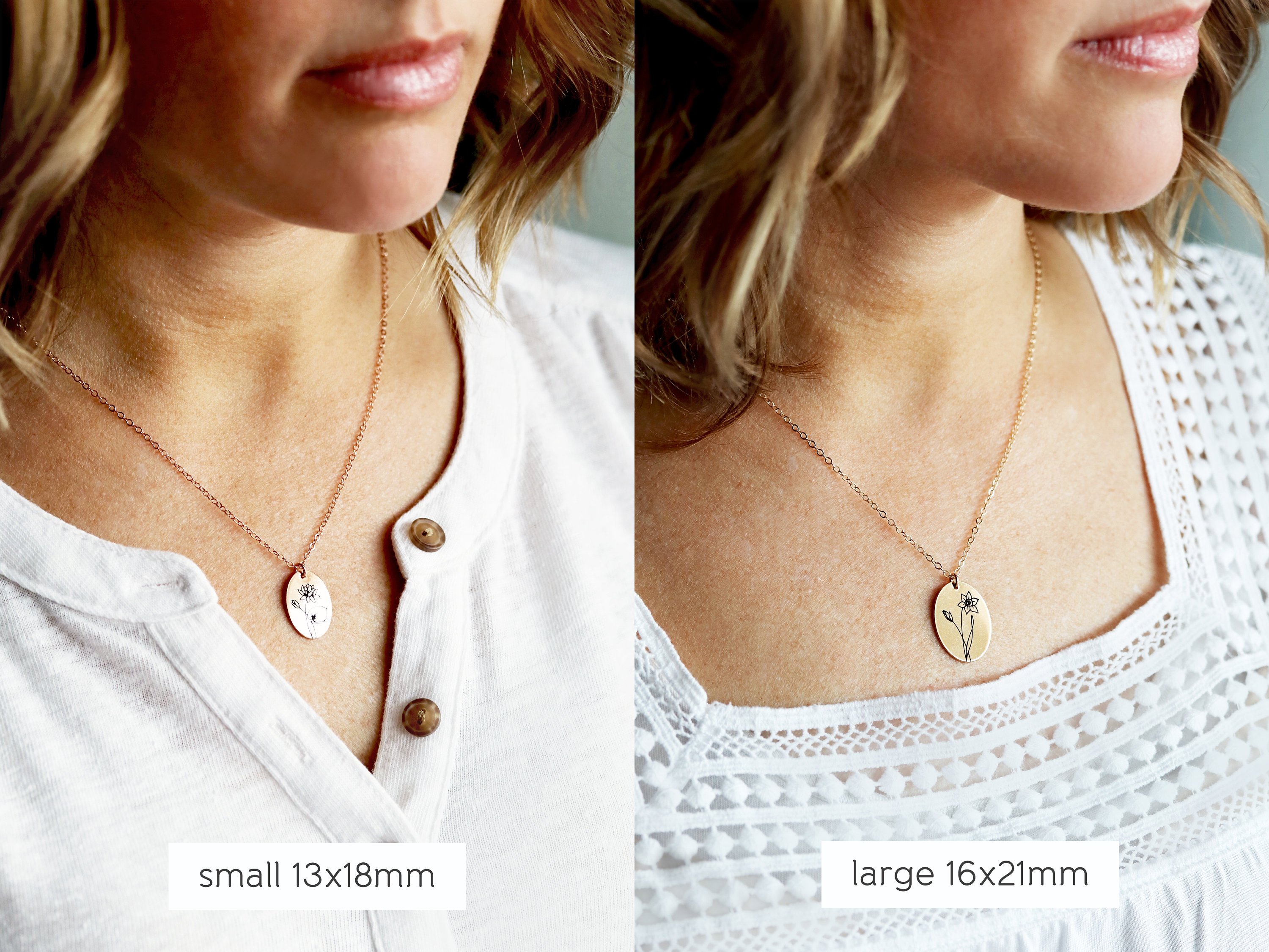 Multi Birth Flower Necklace • Flower Necklace • Floral Pendant Necklace • Mother&#39;s Day Gift • Gift for Mom • Flower Birth Month Oval BFL