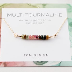 Tourmaline Bar Necklace • Dainty Tourmaline • Gemstone Necklace • Gemstone Bar Necklace • Birthstone • October Birthday Multi Tourmaline GM1