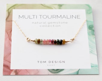 Tourmaline Bar Necklace • Dainty Tourmaline • Gemstone Necklace • Gemstone Bar Necklace • Birthstone • October Birthday Multi Tourmaline GEM