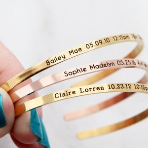 Birth Stats Bracelet • Baby Announcement • New Mom Gift • New Baby Gift • New Mother Gift • Stacking Layering • Baby Shower Gift, Skinny ECB image 3